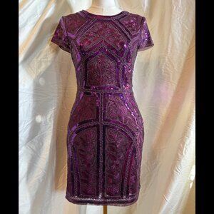 LULUS PURPLE SEQUIN BEADED EMBROIDERED DRESS NWOT MEDIUM